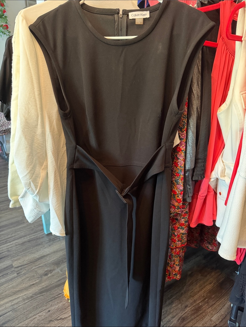 Calvin Klein Black Sleeveless Maxi Dress with Waist Tie Detail